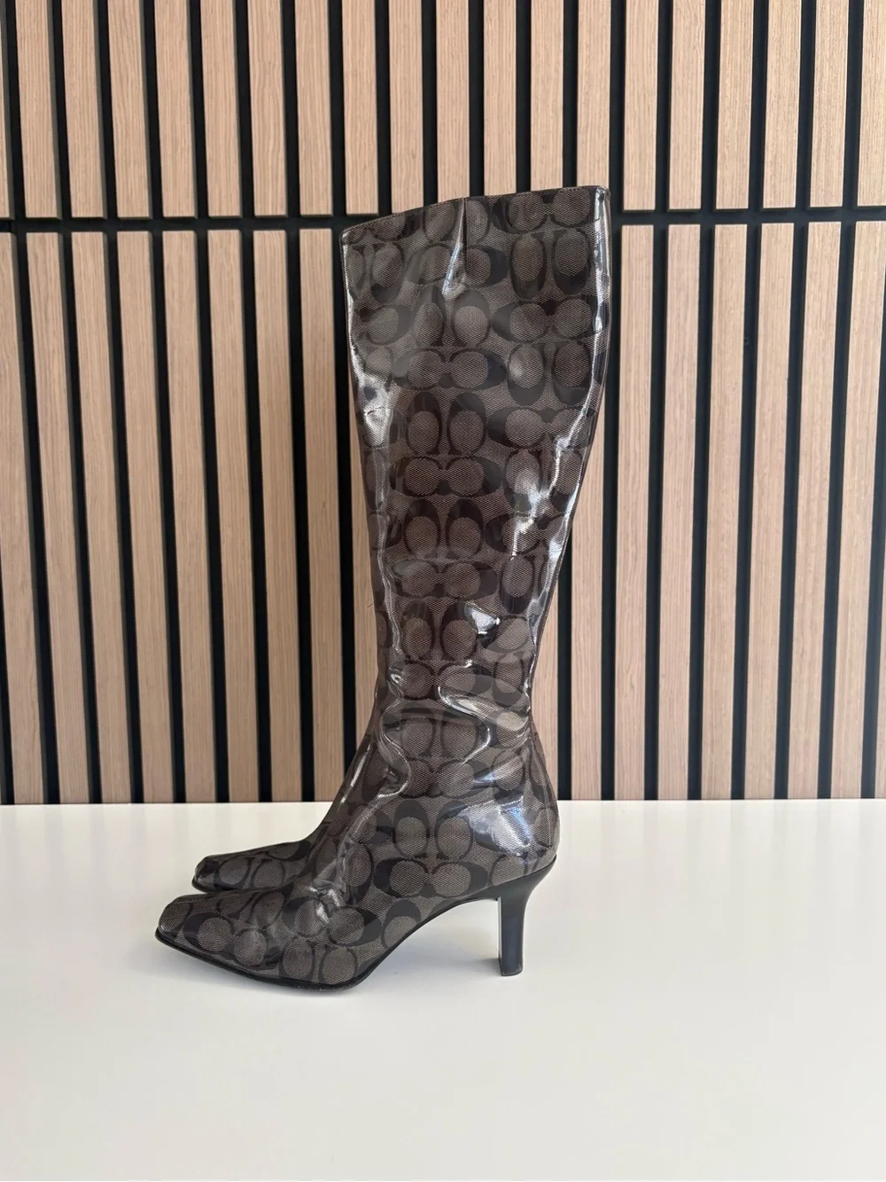 Auth VTG Y2K COACH Plastic Coated Leather Boots